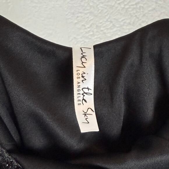 Lucy in the Sky Glitter Velvet Bodycon Dress in Black Size Small - Picture 6 of 7